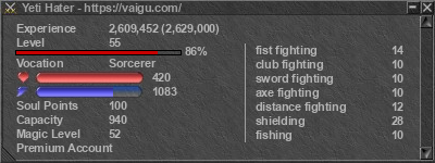 Signature for player Yeti Hater